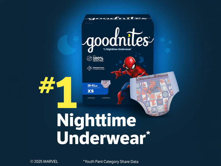 Goodnites® Nighttime Underwear for Boys, Marvel Spiderman, Extra Small Size, #1 Nighttime Underwear*   *Youth Pant Category Share Data