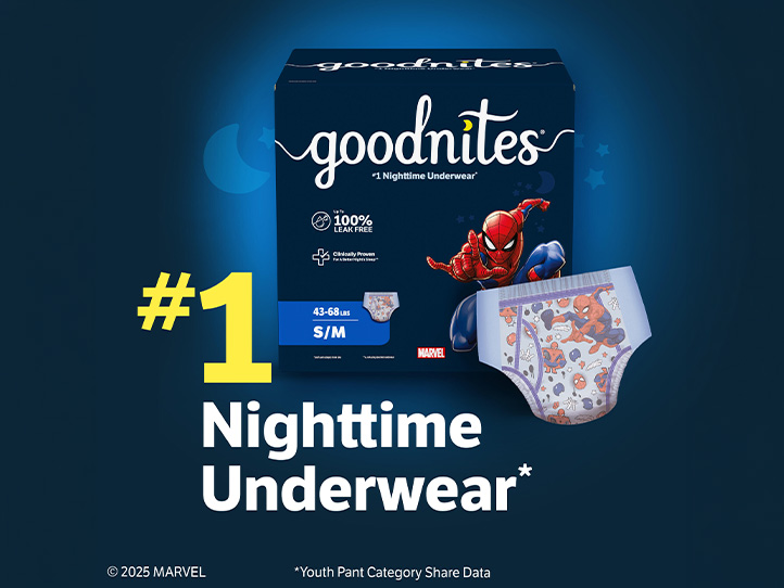 Goodnites® Nighttime Underwear for Boys, Marvel Spiderman, Small/Medium Size, #1 Nighttime Underwear*   *Youth Pant Category Share Data
